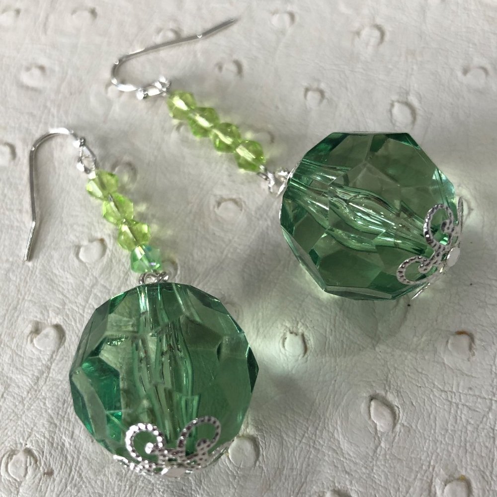 Green disco ball earrings (Jesse James beads)